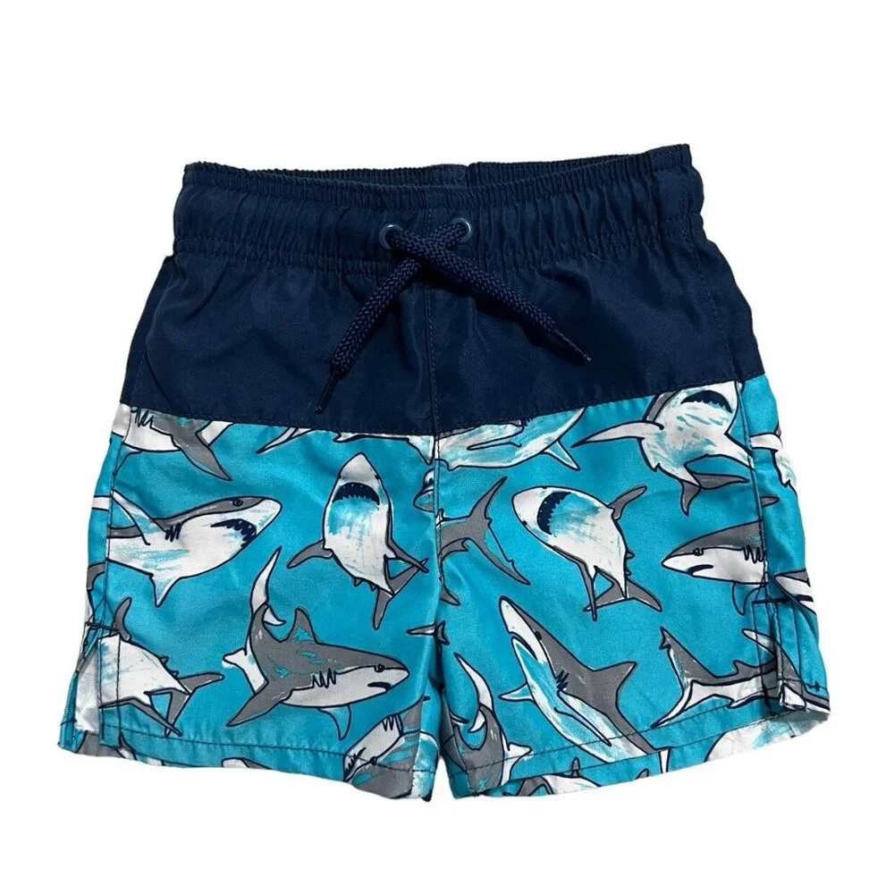 Children's Place Sport 12-18m Blue Shark Swim Trunks & Rashguard Set